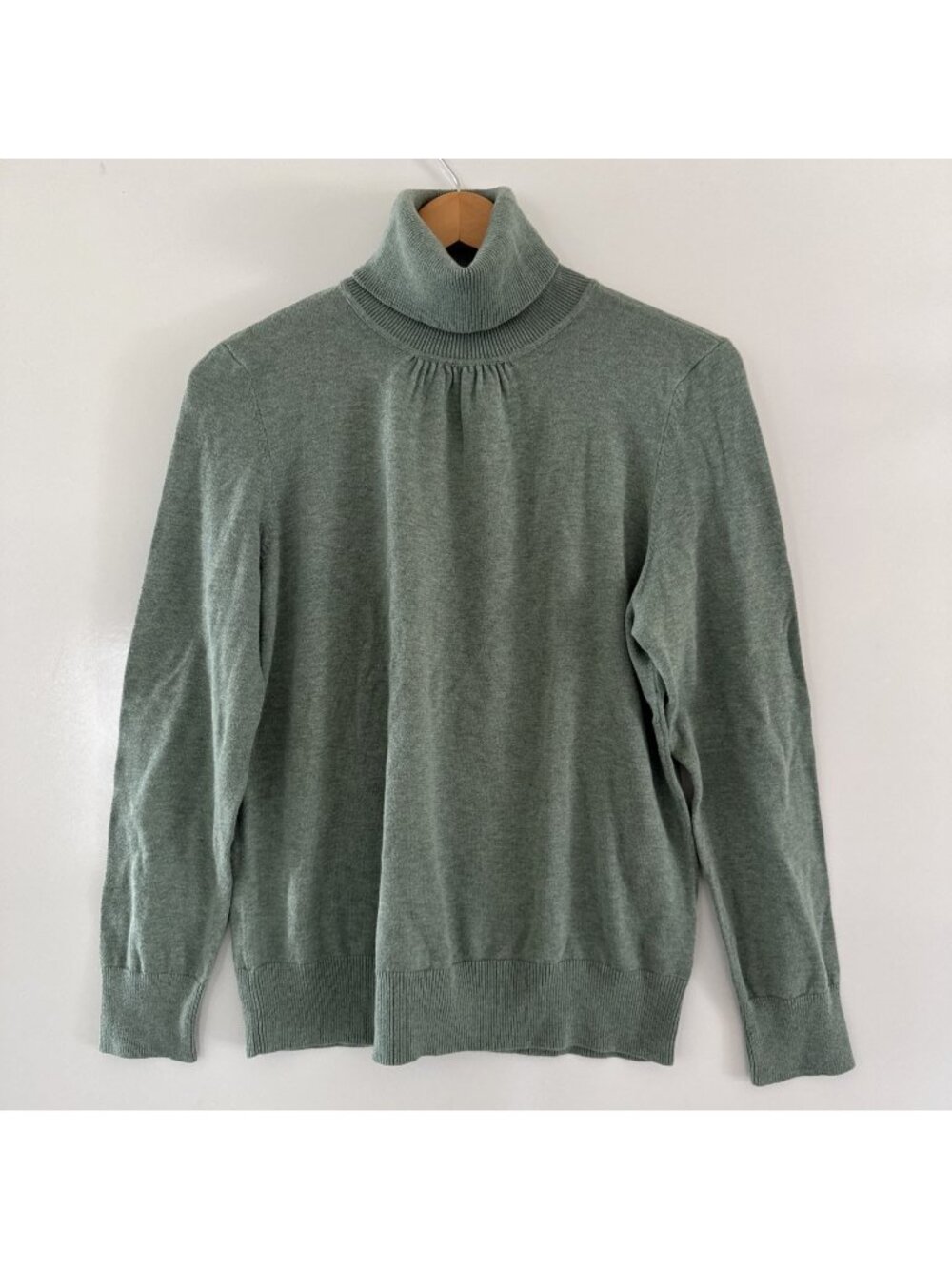 Talbots Women's Long-Sleeved Turtleneck Sweater Petites XL Green Ribbed